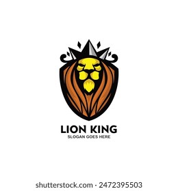 Lion king with shield logo vector