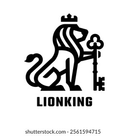 Lion king with sword logo. Vector illustration.