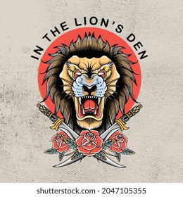 lion king and sword and red rose flower