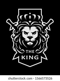 Lion king symbol, logo, emblem on a dark background.