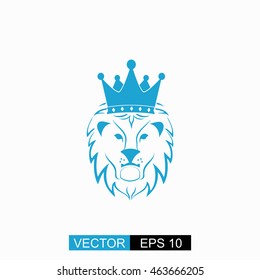 Lion King vector. Isolated blue icon on white background.