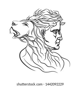 Lion and king vector line art