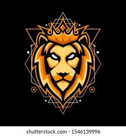 Lion king vector on sacred geometry background. Usable as t shirt design, poster, mascot logo, wallpaper, etc.
