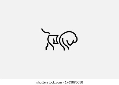 lion king walking logo vector design illustration with simple, modern, outline and unique styles isolated on white background