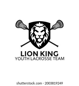 Lion king youth lacrosse team logo design vector