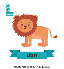 Lion. L letter. Cute children animal alphabet in vector. Funny cartoon animals. Vector illustration