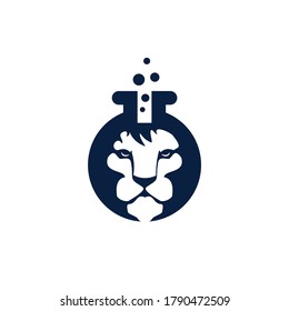 Lion lab flask vector logo design.