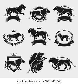 Lion label and icons set. Vector