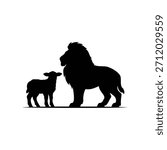 Lion and lamb silhouette vector flat illustration design.