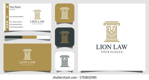 lion law with pillar logo design inspiration. logo design and business card