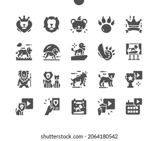 Lion Leader. Cinema and popcorn. Nature, zoo, animal, safari. Lion family. Monkey and hyena. Vector Solid Icons. Simple Pictogram