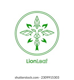 lion and leaf logo concept inside circle. lines, simple, modern and creative style. suitable for nature logos, animal logos