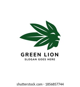 lion leaf logo design template  use green color in icon and black in text isolated on white background