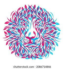 Lion Leaf With Overprint Effects On White Background Design Element For Logo, Poster, Card, Banner, Emblem, T Shirt. Vector Illustration.