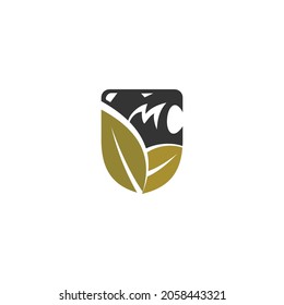 Lion Leaf Shield Template Illustration  Mascot Emblem Isolated