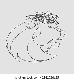 Lion with leaves on his head in one line