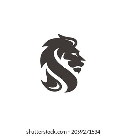 Lion leo head face hair silhouette logo icon with black and white color