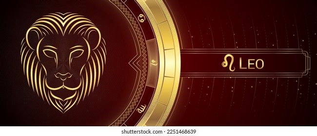 Lion Leo Zodiac Planetary Star Sign, Symbol Background, Horoscope Astrology and Fortune-Telling, Backdrop Banner Tarot-Reading.