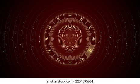 Lion Leo Zodiac Sign, Wheel of Twelve Symbol, Horoscope and Astrology, Fortune-Telling, Stellar Backdrop Background