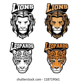 Lion and leopard head in vector