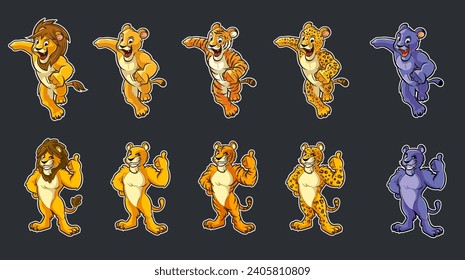 lion leopard puma tiger panther logo cartoon mascot set