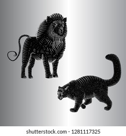 Lion and leopard - vector illustration, emblem design