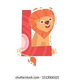 Lion and letter L. Vector illustration on a white background.