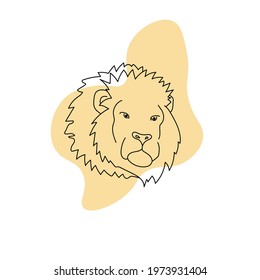 Lion line art on an abstract spot, portrait of a predatory feline with a large mane vector illustration