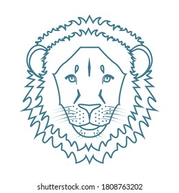 Lion line head icon. Vector wildlife illustration isolated on white.