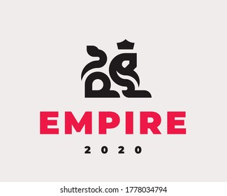 Lion linear logo. King heraldic emblem design editable for your business. Vector illustration.