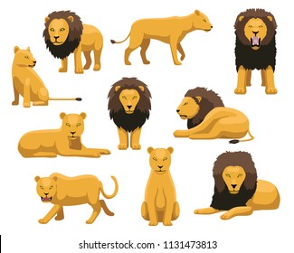 Lion and Lioness Cartoon Vector Illustration