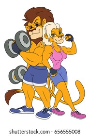 Lion and lioness posing
