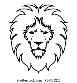 Lion logo, black and white lion head, cartoon flat-style vector illustration.