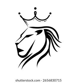 Logotipo del león con una corona, simple y limpio