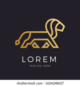 Lion logo design : Abstract lion sitting in a linear style