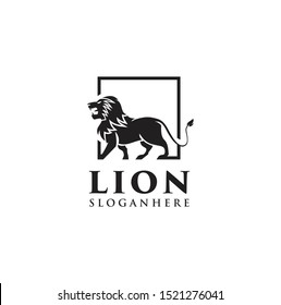Lion Logo Design black retro. Lion Silhouette Logo Icon Vector Stock