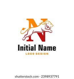 Lion Logo Design of business name Letter N tiger Leo emblem clipart vector.