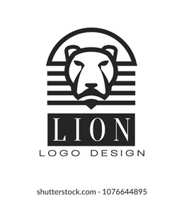 Lion logo, design element for poster, banner, emblem, badge, t shirt print, classic vintage style vector Illustration on a white background