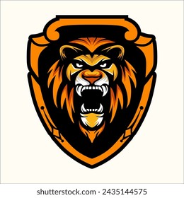 lion logo design. lion head with badge, security symbol