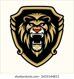 lion logo design. illustration of angry lion king in shield