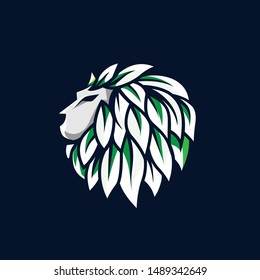 Lion logo design. Leaf and lion logo design template vector