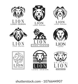Lion logo design set, design element for poster, banner, emblem, badge, tattoo, t shirt print vector Illustrations on a white background