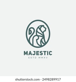 Lion logo design template. Linear graphic style. Vector illustration.