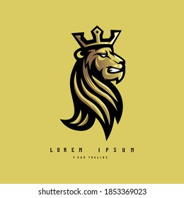 Vector de diseño de logo de león con el estilo de diseño de ilustración moderna para la impresión de insignias, emblemas y camisetas. Ilustración de Lion King sobre fondo de oro