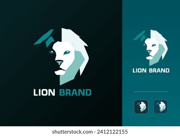 Lion Logo Design Vector Template.
Modern Abstract Lion Brand Logo  Illustration with App Icon. Strength, King, Brave, Beast, Lio, hunting, predator, regal, wildlife Sign or Symbol Logo Element.