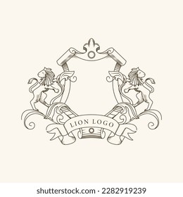 lion logo emblem with royal ornament.