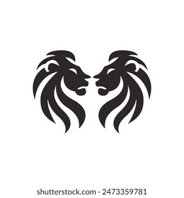 lion logo facing each other, minimalist and elegant, vector illustration