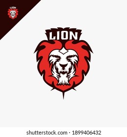 Lion logo with fire concept design vector 