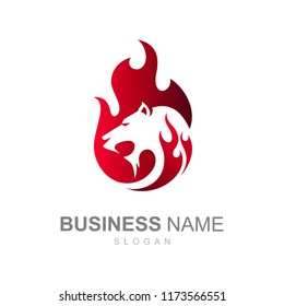 The lion logo in the fire, tiger with fire logo template 