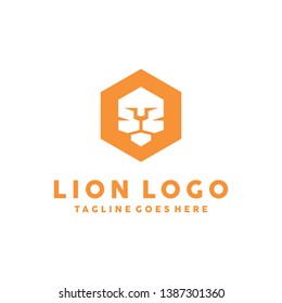 Lion Logo Flat Icon. Hexagon Vector Modern Symbol. Business Logo Design Inspiration.